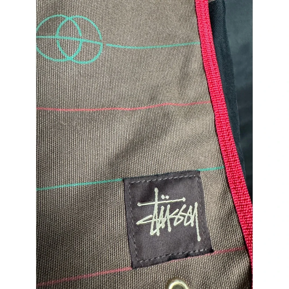 Stussy Canvas Shoulder Bag Brown Red Green Stripe Crossbody Streetwear Vintage